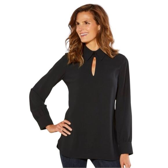 Soft Surroundings Keyhole Neck Collared Tunic Black Size Large - Picture 2 of 9
